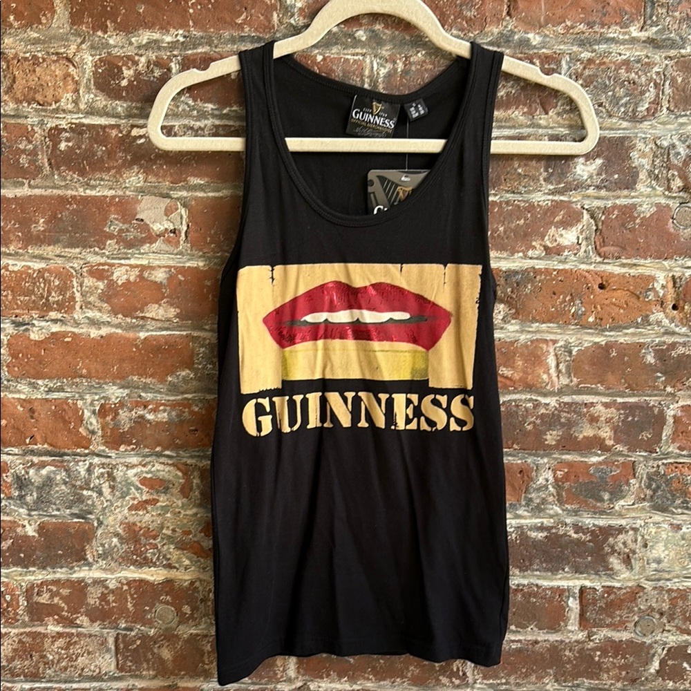 Guinness Black Tank Top with Red Lips Graphic